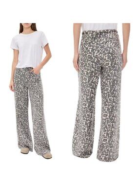NEW Splendid Lounge Leopard Wide Leg Lounge Denim Jeans Gray White Size: Large